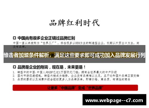 维击者加盟条件解析，满足这些要求即可成功加入品牌发展行列